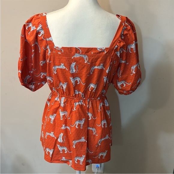 Orange Leopard Print Square Neck Top - Picture 2 of 4